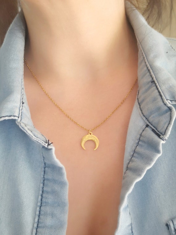 Personalized Crescent Moon Necklace Tusk Necklace Horn Necklace Moon Jewelry Custom Gift Personalized Gift Bridesmaid Gift Wedding Necklace