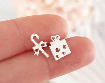 Boucles d'Oreilles Cadeau et Canne - Canne de Noël - Bijoux de Noël - Cadeau de Noël - Bijoux Argent - Or - Idées Cadeaux - Cadeau Soeur