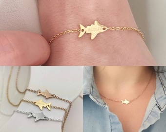 Shark Custom Necklace Personalized Shark Bracelet Shark Jewelry Name Necklace Shark Week Stainless Steel Personalized Gift Sister Gift BBF