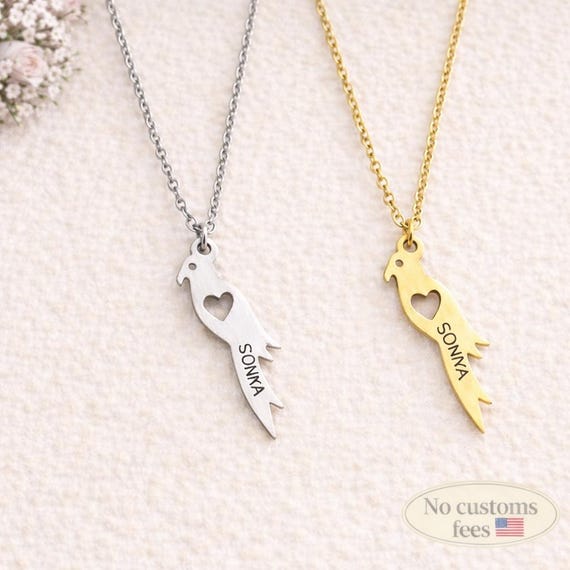 Personalized Parrot Necklace Parrot Name Necklace Bird Necklace Parrot Lovers Gift Custom Jewelry Personalized Gifts
