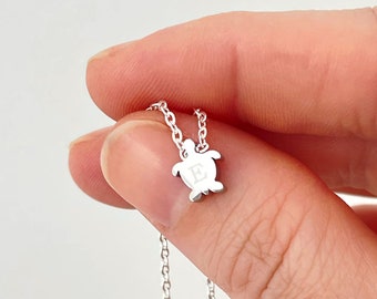 Tiny Turtle Necklace Initiale Necklace Personalized Gift Kids Jewelry Birthday Gift