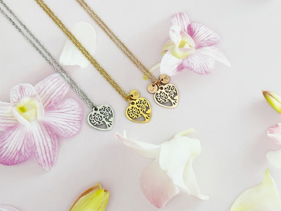 Personalized Tree of Life & Heart Necklace Family Tree Necklace Grandma Gift Mother's Day Gift D6