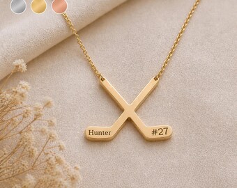 Personalized Hockey Stick Necklace Custom Name Number Engraved Stainless Steel Sports Jewelry Gift Hockey Player Mom Gift Christmas Gift