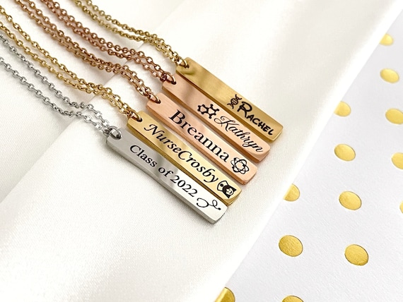 Graduation Gift Personalized Bar Necklace Nurse Gift Name Necklace Nurse Necklace Personalized Gifts  