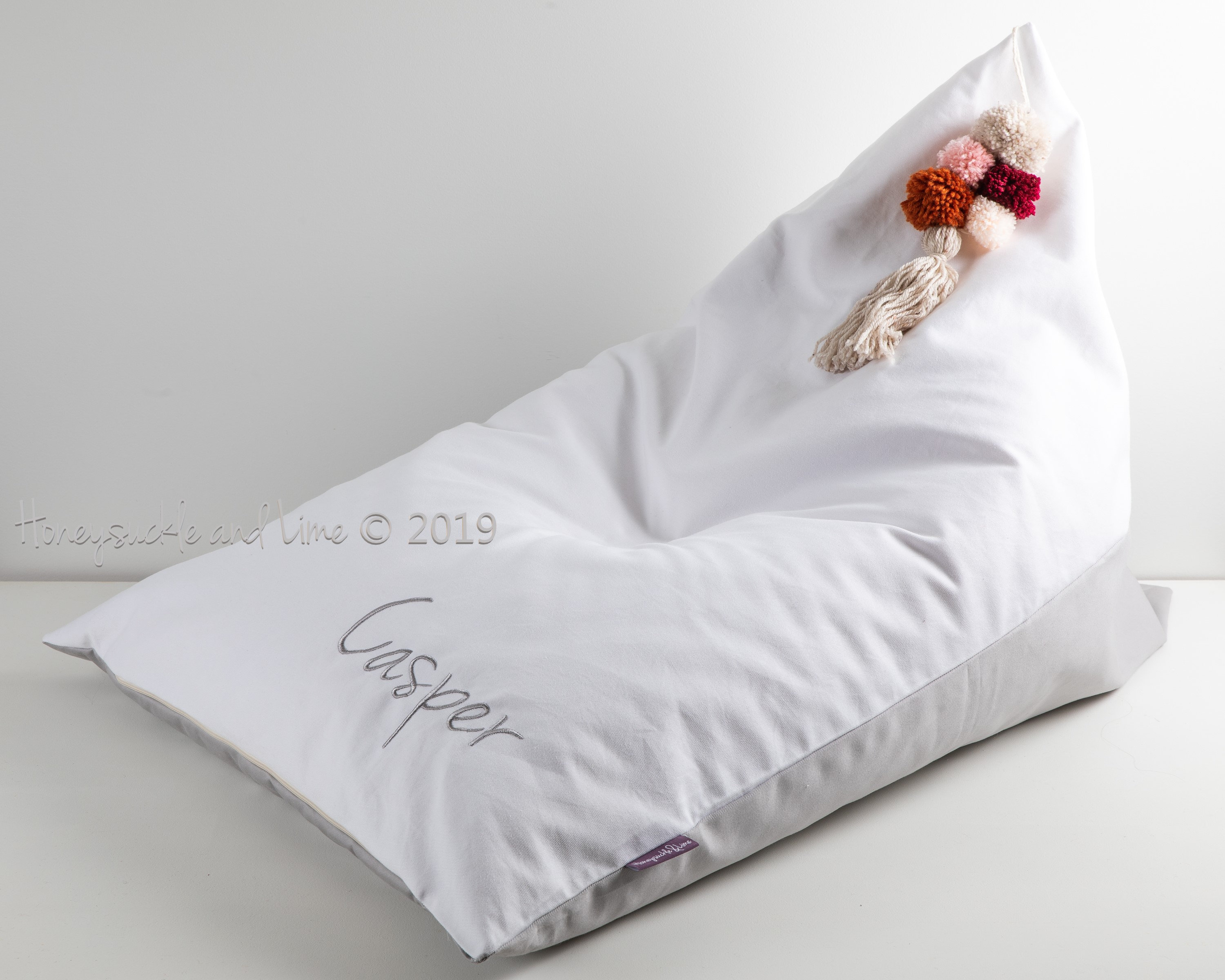Personalised Bean Bag Chair White and Silver UNFILLED