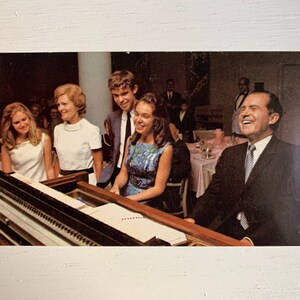 Nixon-Agnew Vintage Campaign Postcard / Circa 1968 / Richard Nixon Family / Joyfully Tickling the Ivories