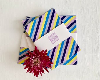 Vibrant Striped Blank Note Cards, Set of 5 Cards
