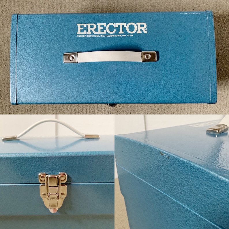 197175 Mark 60 Erector Set Original Blue Metal Toolbox Original Manuals Over 325 Pieces from Two Combined Sets Collector Item