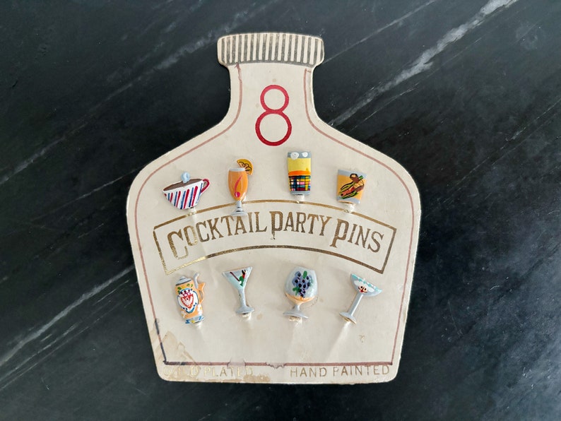 Pin Set Cocktail Rare Vintage Enamel Cocktail Party Stick Pins / Circa 1950s / Original ...