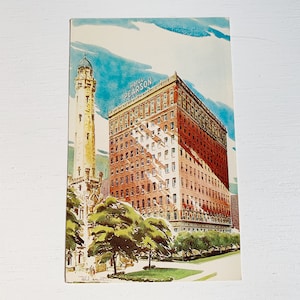 Hotel Pearson - Chicago, IL / Water Tower / Authentic Vintage Lithographed Souvenir Postcard / Phil Austin Watercolor / Circa 1960s