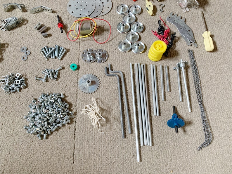 197175 Mark 60 Erector Set Original Blue Metal Toolbox Original Manuals Over 325 Pieces from Two Combined Sets Collector Item