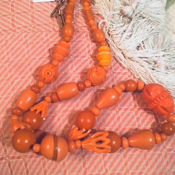 Necklace Celluloid Beads Soft peachy orange As Is - image 4