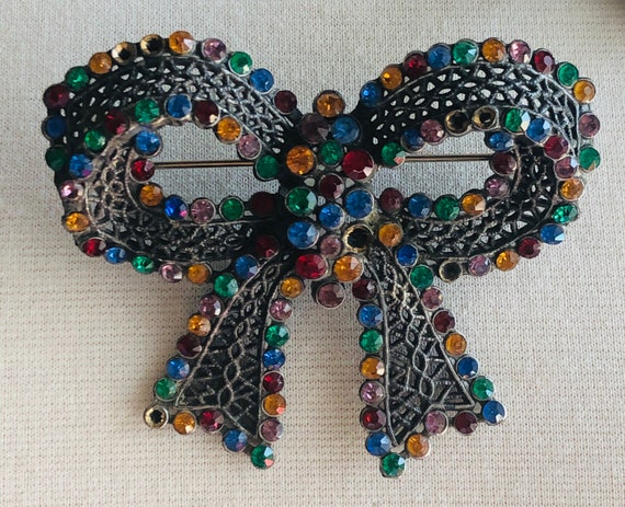 Bow Brooch Mid 20th Century Paste Rhinestone Cost… - image 4