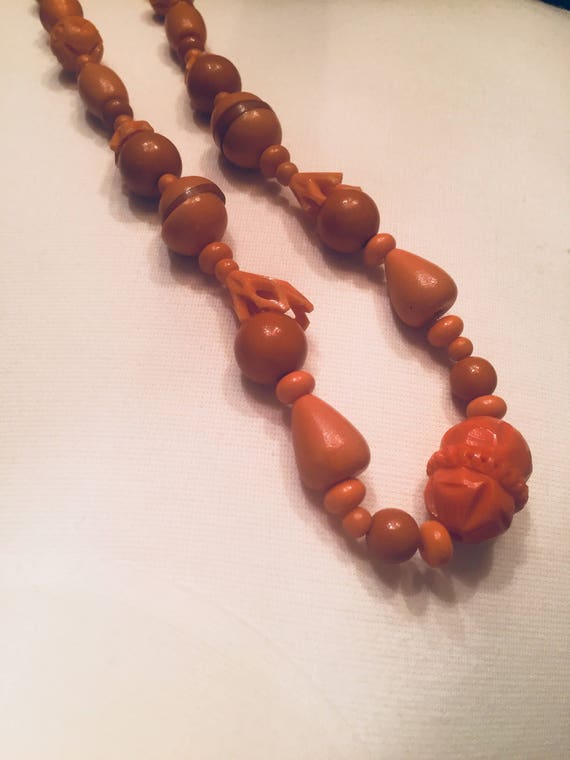 Necklace Celluloid Beads Soft peachy orange As Is - image 9