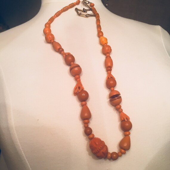 Necklace Celluloid Beads Soft peachy orange As Is - image 2