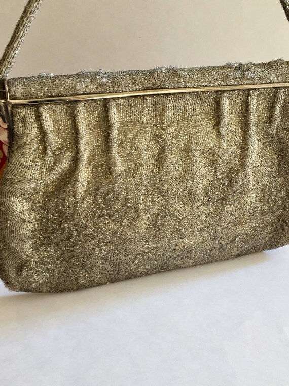 French Bead Bag Early 20th century 1930s era Silv… - image 2