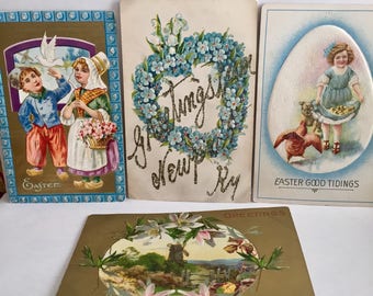 4 Vintage Postcards 2 Easter Set of 4 or Sold Separately circa 1914-1916