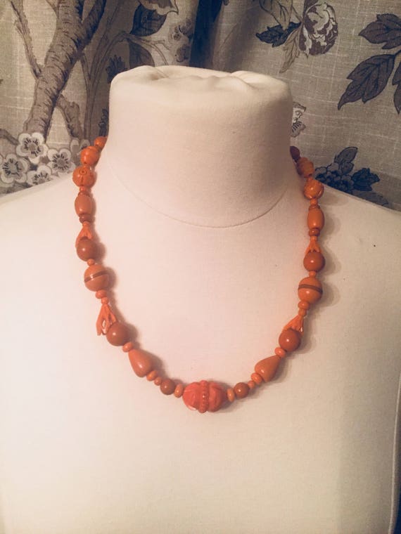 Necklace Celluloid Beads Soft peachy orange As Is - image 1