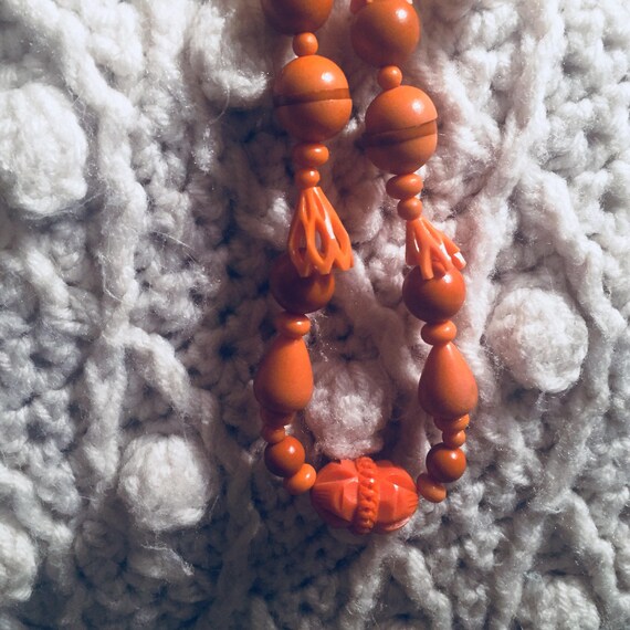 Necklace Celluloid Beads Soft peachy orange As Is - image 5