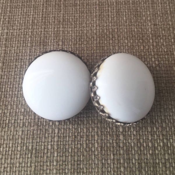 Miriam Haskell Clip ons White Glass Earrings Midcentury Collectible and Signed