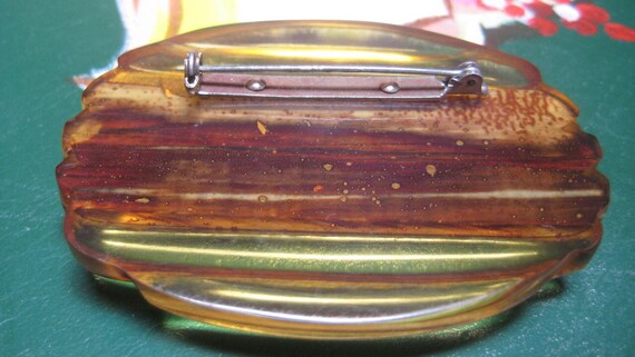 Bakelite Brooch Wood Apple Juice Large Deco style - image 4