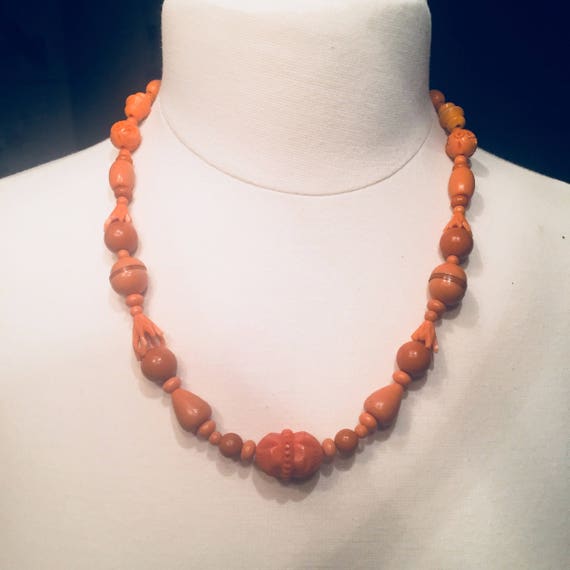 Necklace Celluloid Beads Soft peachy orange As Is - image 3