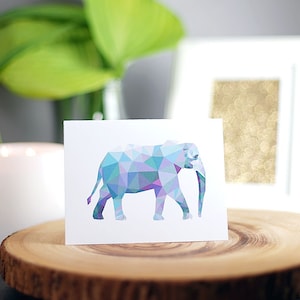 Carte de voeux d’éléphant, fait à la main, vide à l’intérieur, noir ou blanc enveloppe, polygone