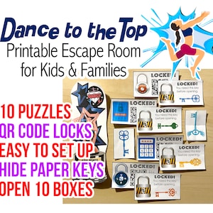 Escape Room for Kids | Dance to the Top | Printable Escape Room, QR Code Locks, easy set up, Escape room to print at home, birthday game