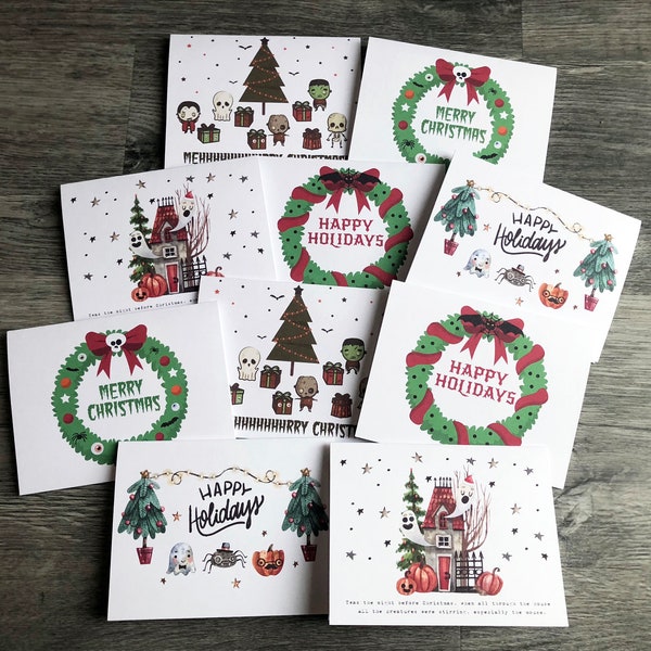 Spooky Christmas Cards 10 pack, Creepy Christmas, Creepmas, Gothic Christmas, Funny Christmas Cards, Spooky Holiday Card Set, Merry Creepmas