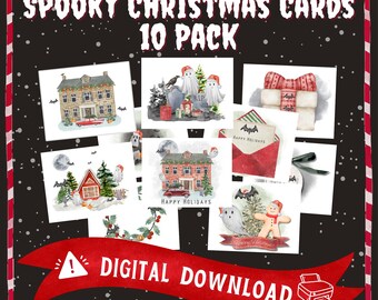 Printable Spooky Christmas Cards,Printable Halloween Christmas Cards,Creepmas,Gothic Christmas,Funny Christmas Cards,Spooky Holiday Card Set