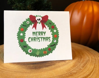 Christmas Card, Christmas Wreath, Funny Christmas Cards,Spooky Christmas,Gothic Christmas,Holiday Cards,Greeting Cards,Gothic