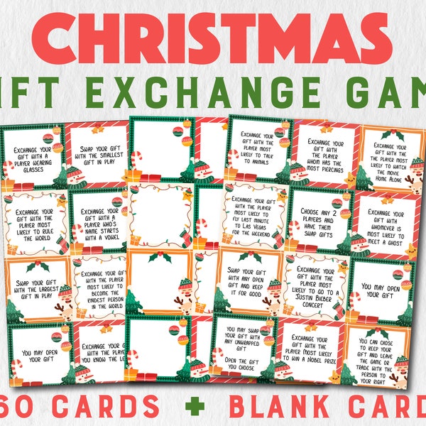 Christmas Gift Exchange Game | White Elephant Gift Exchange Cards |Yankee Swap  |Christmas Games |Christmas Office Exchange Game|Xmas Games