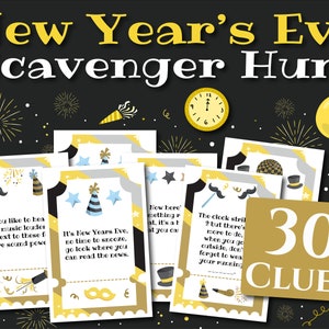 New Year&#39;s Eve Scavenger Hunt Clues,New Years Treasure Hunt,New Years Eve Treasure Hunt Game,New Years games,New Years Party,New Years Game
