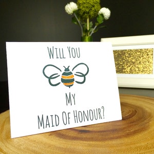 Will You Bee My Maid Of Honour Card, Demoiselle d’honneur, Carte d’abeille, Servante d’Honneur, Blank inside, Enveloppe noire ou blanche,