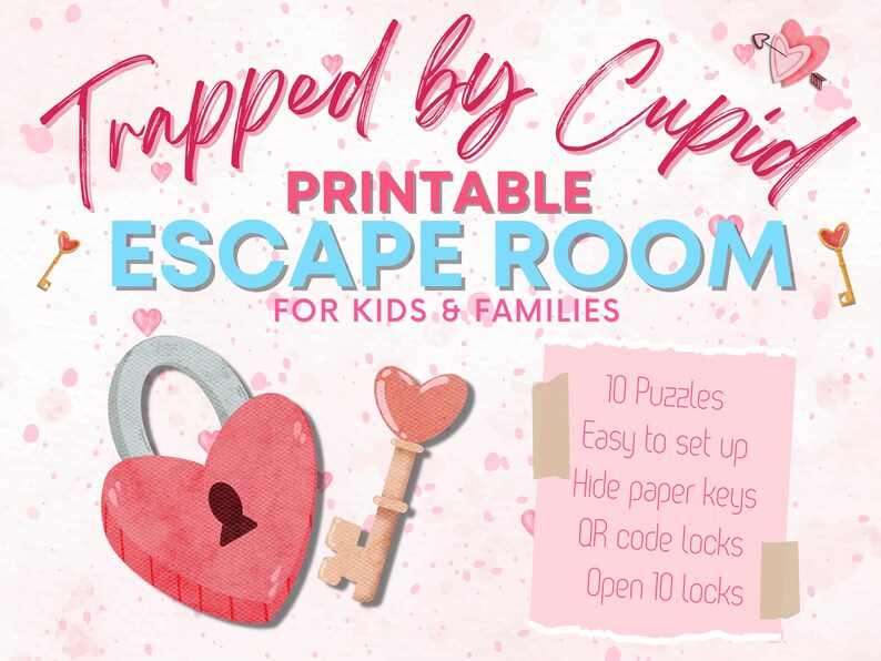 Valentines Escape Room for KidsTrapped by Cupid Printable Escape RoomValentine Escape Room Valentine Games Valentines Day Gift for Kids image 1