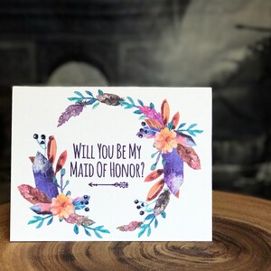 Va vous être ma carte de demoiselle d’honneur, mariage Bohème, cristaux, demoiselle d’honneur, mariages, cartes de mariage, vous serez mes cartes, blanc à l’intérieur
