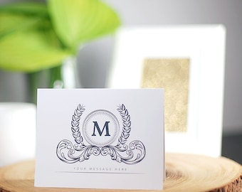 Monogram carte de voeux, fait main, intérieur blanc, noir ou blanc enveloppe,