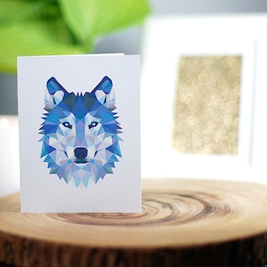 Wolf Greeting Card, géométrique, Wolf géométrique, fait main, intérieur blanc, noir ou blanc enveloppe, polygone