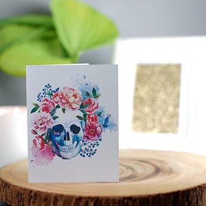 Carte de voeux de crâne, fait main, intérieur blanc, noir ou blanc enveloppe,
