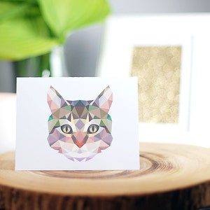 Carte de voeux chat, fait à la main, vide à l’intérieur, noir ou blanc enveloppe, polygone
