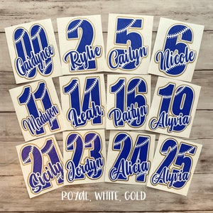 3.6"H Multi Color Personalized Baseball or Softball Number Decals - SCRIPT FONT * Team Decals*Dugout Bucket Decals*Baseball/Softball Decals