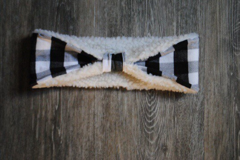Black and White Buffalo Plaid Ear Warmer black and white buffalo plaid plaid winter accessories ear warmer plaid ear warmer