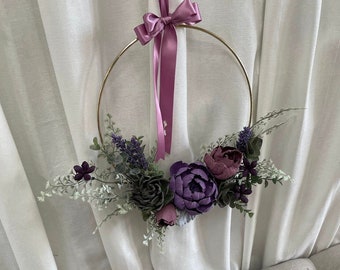 Purple Peonies and Succulent Carrying Hoop - Allure Collection - Wood Flowers - Sola Wood Flower -  Wedding Bouquet Alternative - Lavender