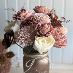 Rose Gold and Blush Wooden Flower Arrangement - Farmhouse Flourish Collection - Rustic Decor -  Valentines - Forever Flowers - For Her