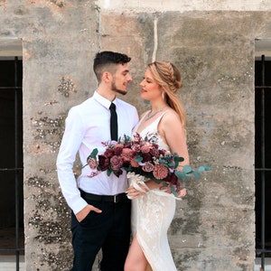 Midnight Promenade Bridal Bouquet - Oblong Bouquet - Oval - Crescent - Allure Collection - Wood Flowers - Sola Flowers -  Wedding Bouquet