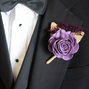 Napa Valley Boutonnière - Grooms Flower - Wood Sola Flower - Purple Boutonnière - Wedding Flowers - Pine and Petal - Vineyard Wedding