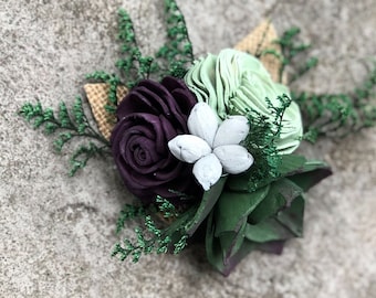 Rich Garden Succulent Corsage - Wooden Flowers - Succulent Wedding Collection - Greenery - Succulents - Made to Order