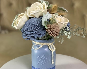 READY TO SHIP -    It's a Boy! Baby Boy Sola Flower Arrangement - Blue Sola Jar Arrangement - Pint Mason Jar Arrangement - Pint Size Wg