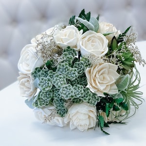 The Secret Garden - Green - Allure Collection - Wood Flowers - Sola Flowers -  Wedding Bouquet - Faux Succulents