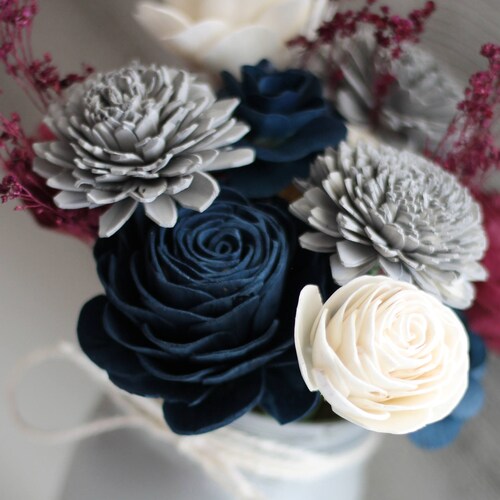 Navy Wooden Flower Arrangement Farmhouse Flourish Collection Etsy